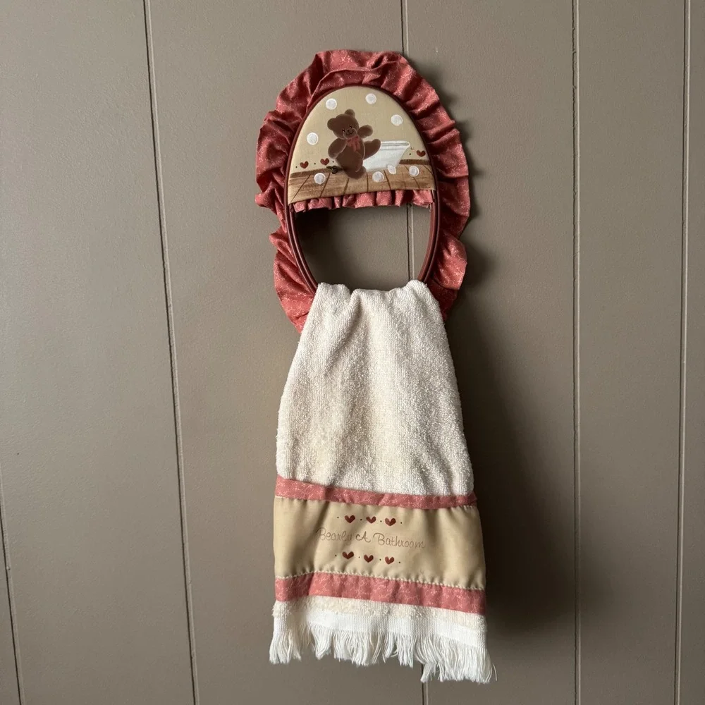 Cottagecore Grandmacore‎ Vintage Cannon Teddy Bear Musical Towel Holder Pink